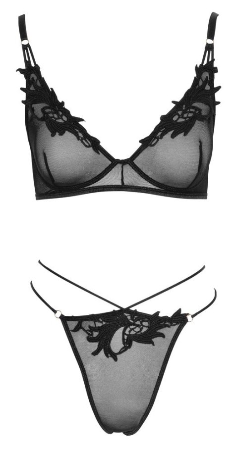 Cottelli LINGERIE komplet siateczkowy biustonosz i stringi L czarny Cottelli LINGERIE komplet siateczkowy biustonosz i stringi L czarny