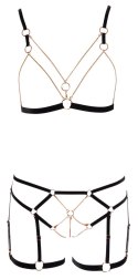 Cottelli Lingerie komplet L - biustonosz z łańcuszkami i koronka, rożowe złoto