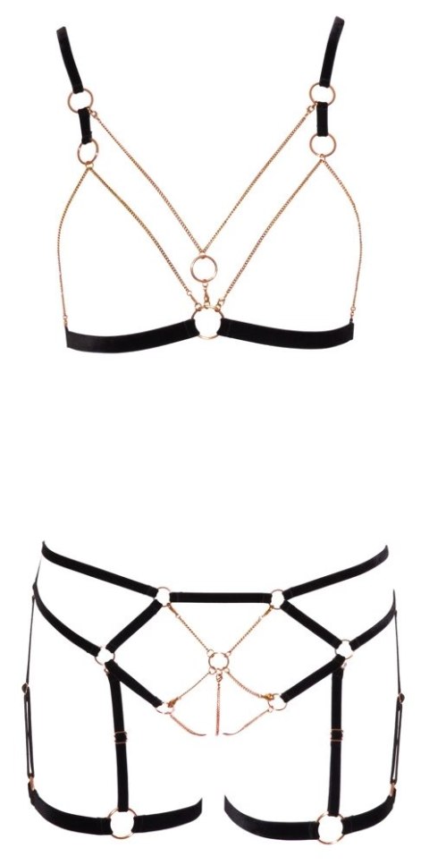 Cottelli Lingerie komplet L - biustonosz z łańcuszkami i koronka, rożowe złoto Cottelli Lingerie komplet L - biustonosz z łańcuszkami i koronka, rożowe złoto