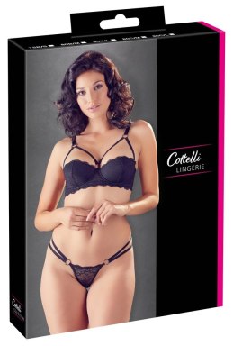 Cottelli Lingerie zestaw koronkowy biustonosz na fiszbinach i stringi 80B/M czarny