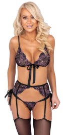 Kissable Komplet bielizny koronkowej czarny S/M z haftem kwiatowym