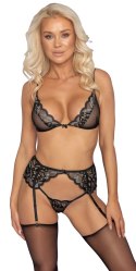 Kissable L/XL Czarny Komplet Koronkowy z Pasem do Pończoch
