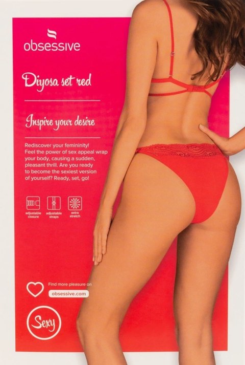 Obsessive Diyosa komplet czerwony M/L z koronką i regulacją Obsessive Diyosa komplet czerwony M/L z koronką i regulacją