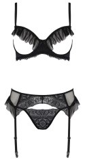 Passion Kerria L/XL - zestaw z otwartym biustonoszem i pasem Eco