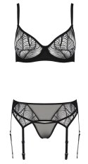 Passion Leafa Eco komplet 3-cz. koronka czarny S/M - powernet, regulacja