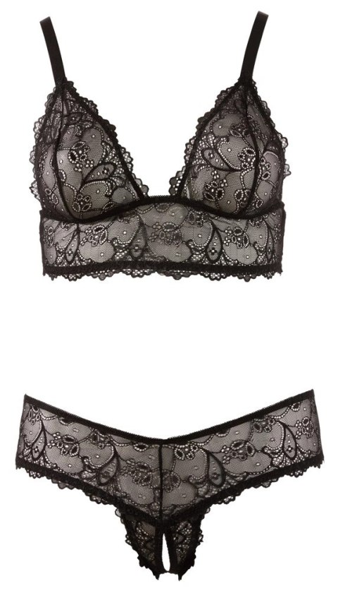 Cottelli Curves XL - Czarny koronkowy komplet bez fiszbin i otwarte stringi Cottelli Curves XL - Czarny koronkowy komplet bez fiszbin i otwarte stringi