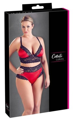 Cottelli Curves komplet bielizny longline czarno-czerwony 4XL koronka