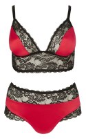 Cottelli Curves komplet bielizny longline czarno-czerwony 4XL koronka