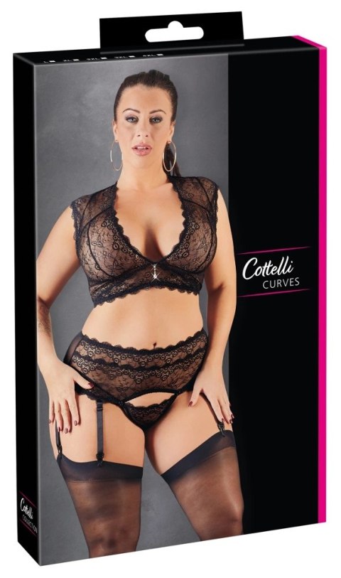 Cottelli Curves komplet koronkowy braletka z pasem do pończoch 2XL czarny Cottelli Curves komplet koronkowy braletka z pasem do pończoch 2XL czarny