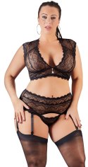 Cottelli Curves komplet koronkowy braletka z pasem do pończoch 2XL czarny