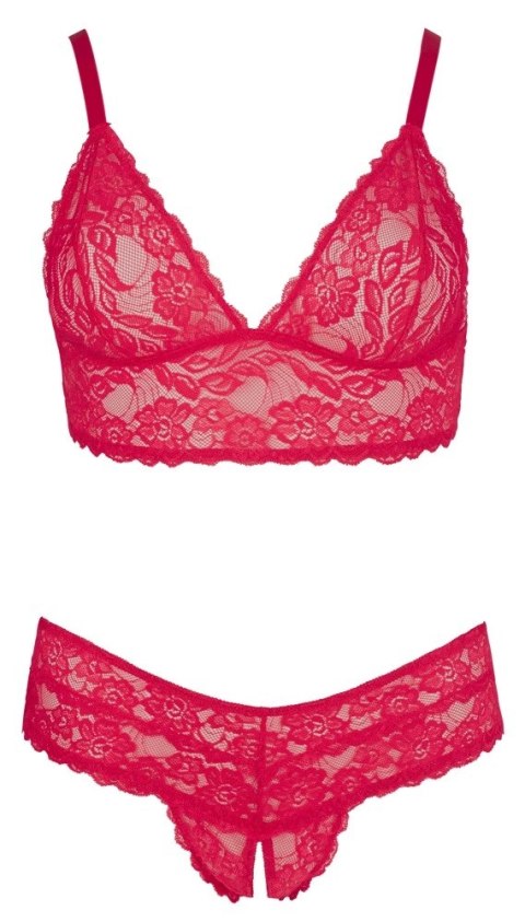 Cottelli Curves komplet koronkowy czerwony stanik bez zapięcia i stringi 2XL Cottelli Curves komplet koronkowy czerwony stanik bez zapięcia i stringi 2XL