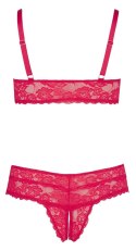 Cottelli Curves komplet koronkowy czerwony stanik bez zapięcia i stringi 2XL