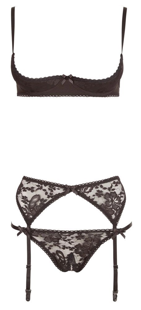 Cottelli Lingerie komplet koronkowy 3-częściowy czarny 80B/M Cottelli Lingerie komplet koronkowy 3-częściowy czarny 80B/M