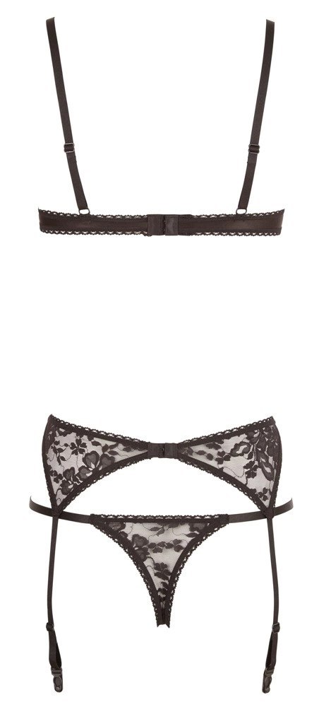 Cottelli Lingerie komplet koronkowy 3-częściowy czarny 80B/M Cottelli Lingerie komplet koronkowy 3-częściowy czarny 80B/M