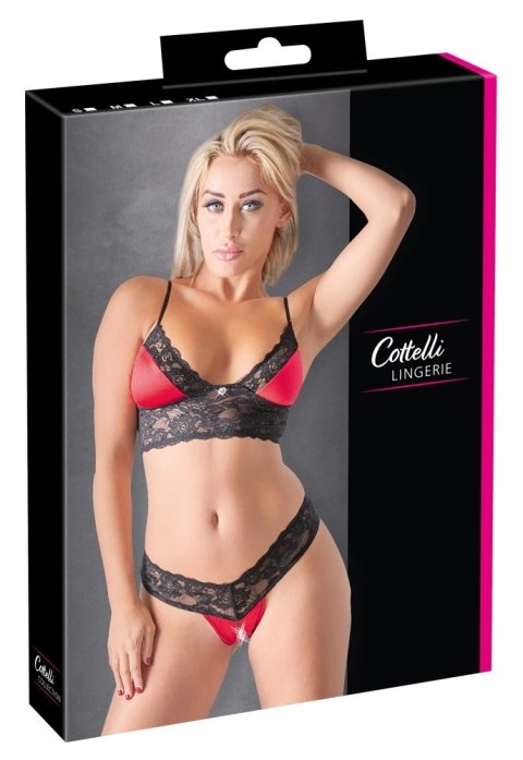 Cottelli Lingerie komplet koronkowy S z satyną i otwartym krokiem Cottelli Lingerie komplet koronkowy S z satyną i otwartym krokiem
