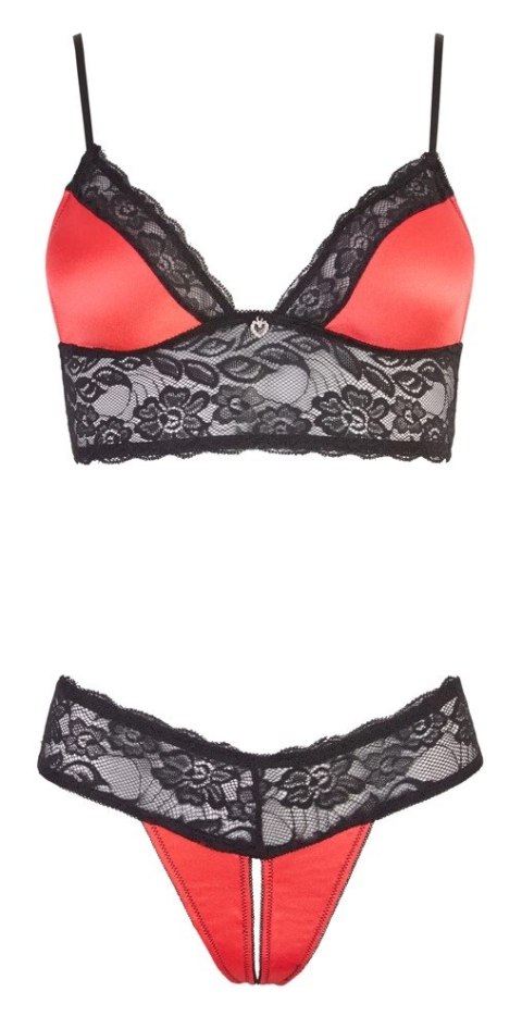 Cottelli Lingerie komplet koronkowy S z satyną i otwartym krokiem Cottelli Lingerie komplet koronkowy S z satyną i otwartym krokiem