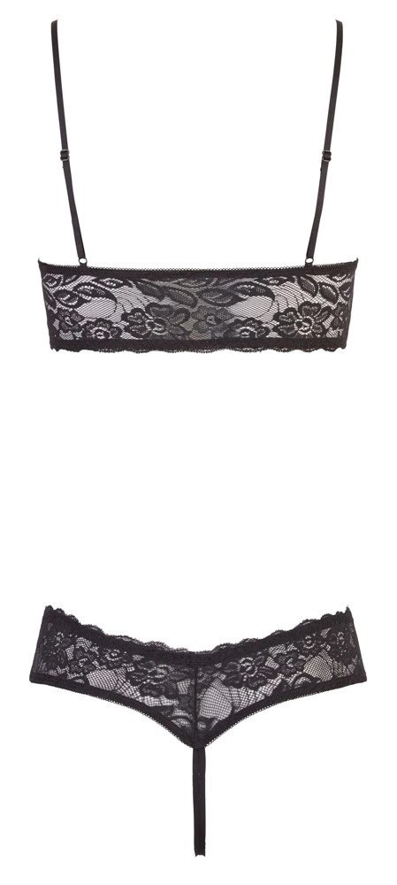 Cottelli Lingerie komplet koronkowy S z satyną i otwartym krokiem Cottelli Lingerie komplet koronkowy S z satyną i otwartym krokiem