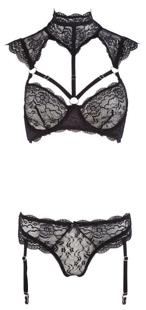 Cottelli Lingerie komplet koronkowy biustonosz z kołnierzem i stringi 80B/M Cottelli Lingerie komplet koronkowy biustonosz z kołnierzem i stringi 80B/M