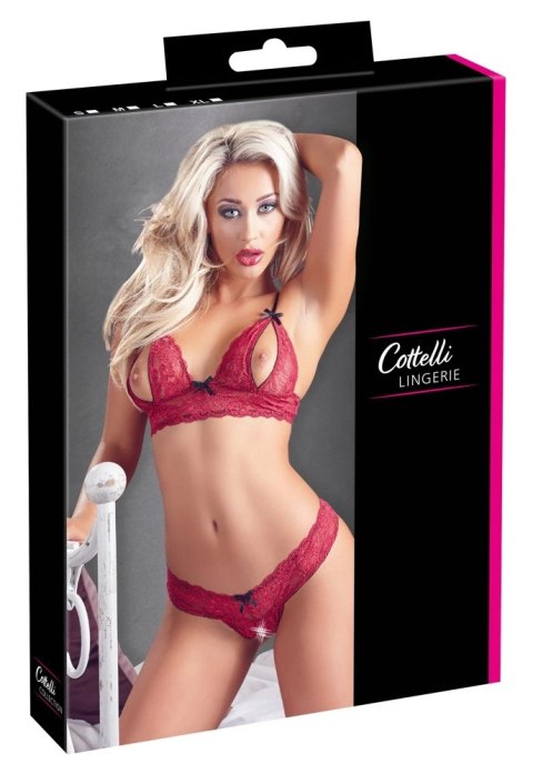 Cottelli Lingerie komplet koronkowy czerwony L, otwarty biustonosz i stringi Cottelli Lingerie komplet koronkowy czerwony L, otwarty biustonosz i stringi
