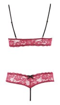 Cottelli Lingerie komplet koronkowy czerwony S - otwarty fason, kokardki