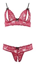 Cottelli Lingerie komplet koronkowy czerwony S - otwarty fason, kokardki