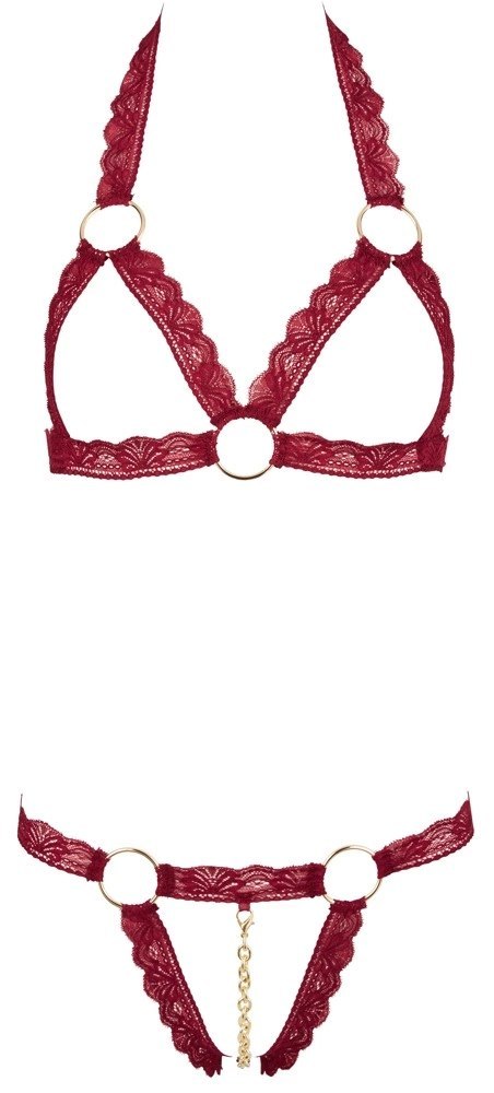Cottelli Lingerie komplet koronkowy czerwony z elementami metalowymi S/M Cottelli Lingerie komplet koronkowy czerwony z elementami metalowymi S/M