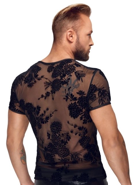 Noir Koszulka Męska Prześwitująca 2XL Kwiatowy Wzor Aksamitny Noir Koszulka Męska Prześwitująca 2XL Kwiatowy Wzor Aksamitny