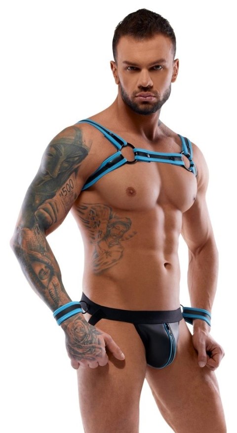 Svenjoyment Bondage Uprząż Męska z Slipami i Mankietami S czarna/niebieska Svenjoyment Bondage Uprząż Męska z Slipami i Mankietami S czarna/niebieska
