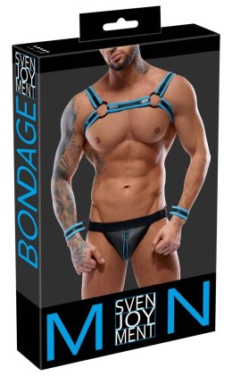 Svenjoyment Bondage uprząż męska z jockiem i mankietami 2XL czarna