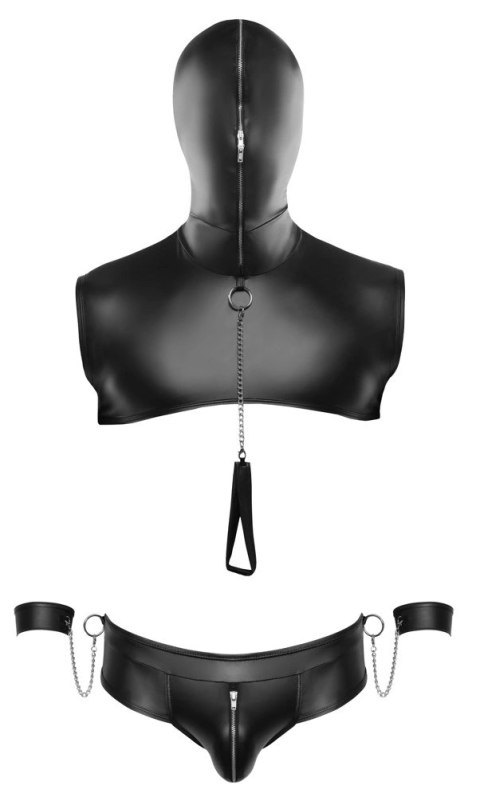 Svenjoyment Bondage zestaw męski matowy czarny 2XL z kapturem i akcesoriami Svenjoyment Bondage zestaw męski matowy czarny 2XL z kapturem i akcesoriami