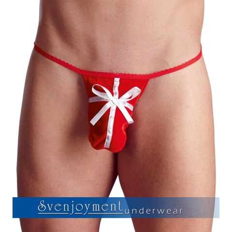 Svenjoyment Stringi męskie czerwone aksamitne z satynową kokardą S-L Svenjoyment Stringi męskie czerwone aksamitne z satynową kokardą S-L