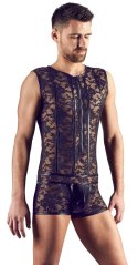 Svenjoyment Body Męskie XL Kwiecista Koronka Czarny Wetlook Zamek