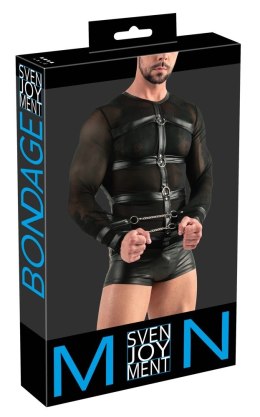 Svenjoyment Bondage Koszulka Powernet XL z Matowymi Wstawkami i Kajdankami
