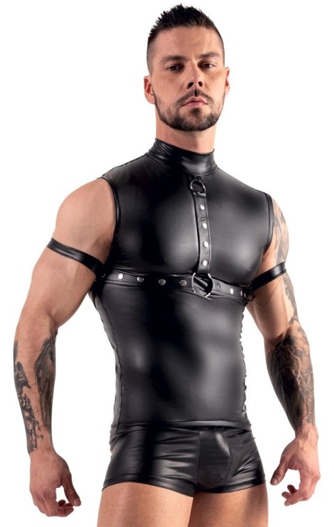 Svenjoyment Bondage Top męski XL matowy czarny z ćwiekami i szelkami Svenjoyment Bondage Top męski XL matowy czarny z ćwiekami i szelkami