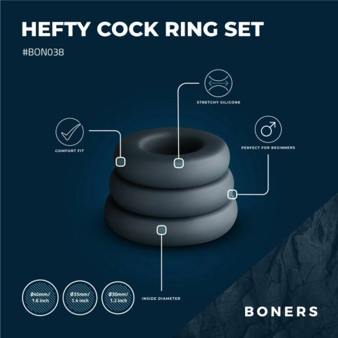Boners Zestaw 3 Pierścieni Silikonowych Large, Elastyczne Rozmiary Boners Zestaw 3 Pierścieni Silikonowych Large, Elastyczne Rozmiary