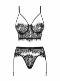 Obsessive Lashy Lace komplet dwuczęściowy z koronką, czarny, S/M