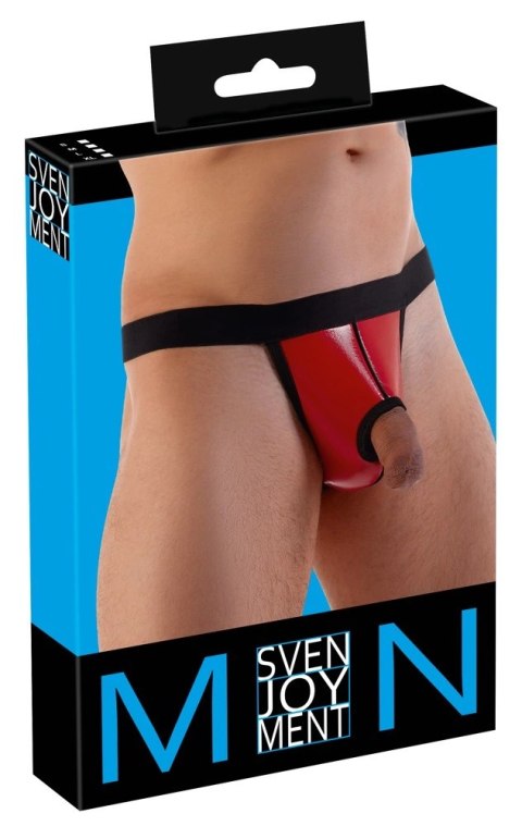 Svenjoyment Stringi męskie czerwone L/XL z otworem, połysk, elastyczne Svenjoyment Stringi męskie czerwone L/XL z otworem, połysk, elastyczne