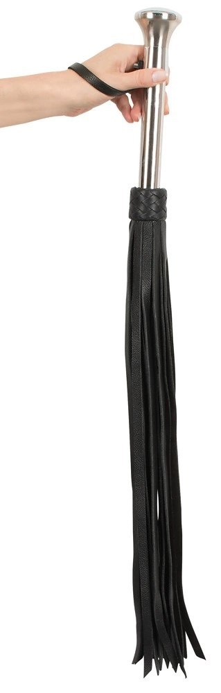 ZADO Pejcz skorzany szerokie paski stalowy uchwyt 73 cm czarny ZADO Pejcz skorzany szerokie paski stalowy uchwyt 73 cm czarny