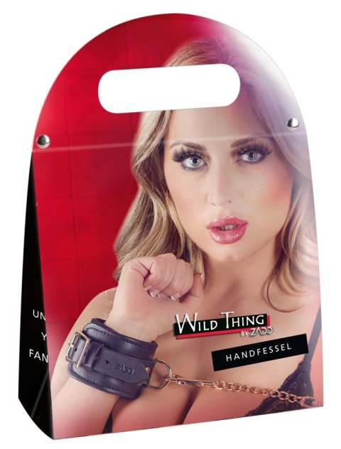 ZADO Wild Thing - Skorzane kajdanki czarne ze złotym łańcuszkiem