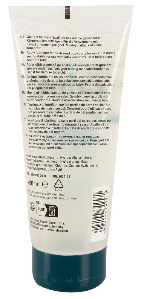 Just Glide Premium żel nawilżający wodny z hialuronem i pantenolem 200ml Just Glide Premium żel nawilżający wodny z hialuronem i pantenolem 200ml