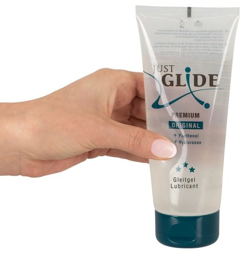 Just Glide Premium żel nawilżający wodny z hialuronem i pantenolem 200ml Just Glide Premium żel nawilżający wodny z hialuronem i pantenolem 200ml