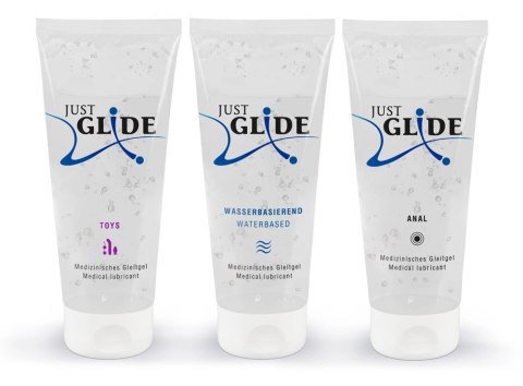 Just Glide Zestaw 3x200 ml Lubrykanty na bazie wody - Anal, Toys, Waterbased Just Glide Zestaw 3x200 ml Lubrykanty na bazie wody - Anal, Toys, Waterbased
