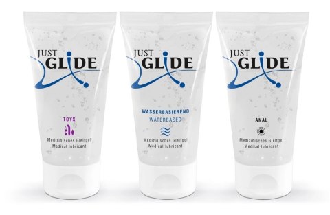 Just Glide Zestaw 3x50 ml - Lubrykanty wodne do skory wrażliwej i akcesoriow Just Glide Zestaw 3x50 ml - Lubrykanty wodne do skory wrażliwej i akcesoriow