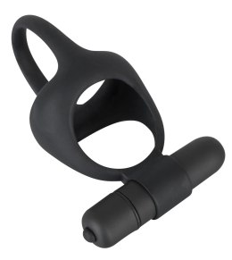 Black Velvets pierścień silikonowy z mini wibratorem, czarny