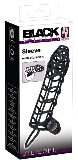Black Velvets elastyczna nakładka z mini wibratorem, czarna, 14 cm