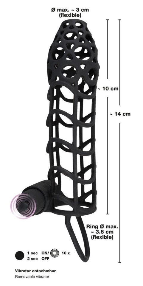 Black Velvets elastyczna nakładka z mini wibratorem, czarna, 14 cm Black Velvets elastyczna nakładka z mini wibratorem, czarna, 14 cm