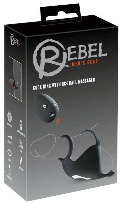 Rebel Cock Ring RC Ball - silikonowy pierścień z masażerem jąder, czarny