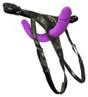 Sweet Smile Double Strap-On Fioletowy - Regulowana uprząż z silikonowymi wkładami