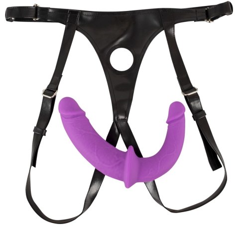 Sweet Smile Double Strap-On Fioletowy - Regulowana uprząż z silikonowymi wkładami Sweet Smile Double Strap-On Fioletowy - Regulowana uprząż z silikonowymi wkładami