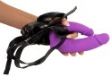 Sweet Smile Double Strap-On Fioletowy - Regulowana uprząż z silikonowymi wkładami